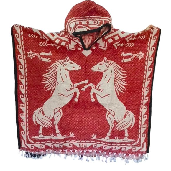 Other - Authentic Mexican Gaban with Hoodie | Jorongo | Pancho | Horse Design | Orange